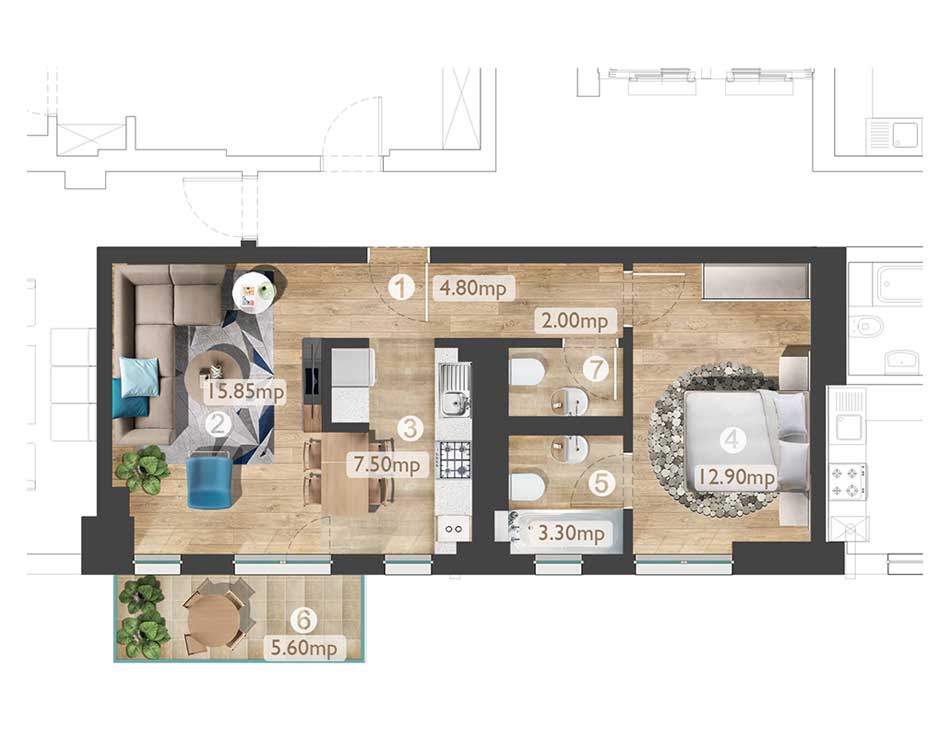 plan apartament A2 2C