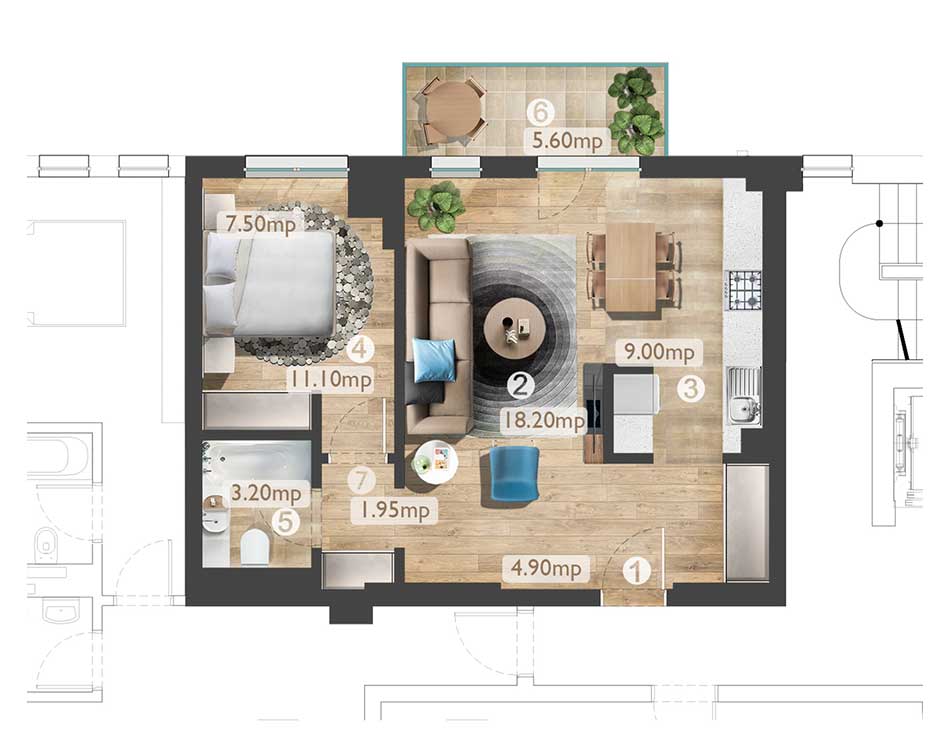 plan apartament A6 2C