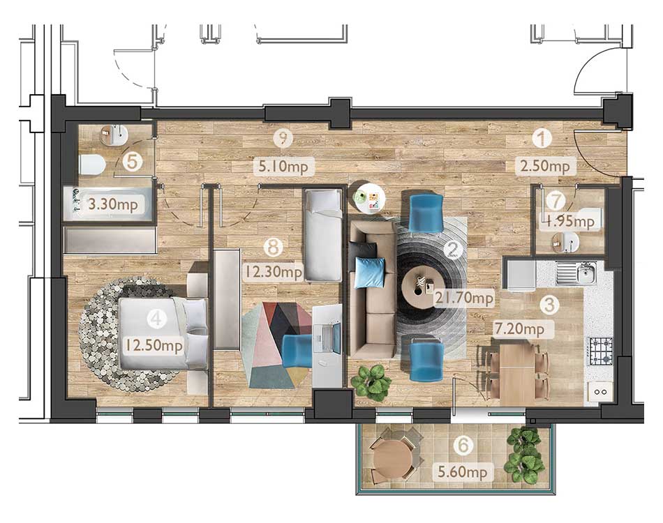 plan apartament B2 3C