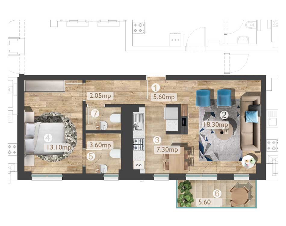 plan apartament B3 2C