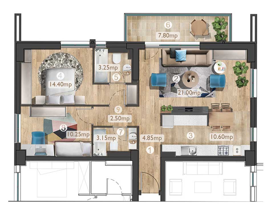 plan apartament B4 3C